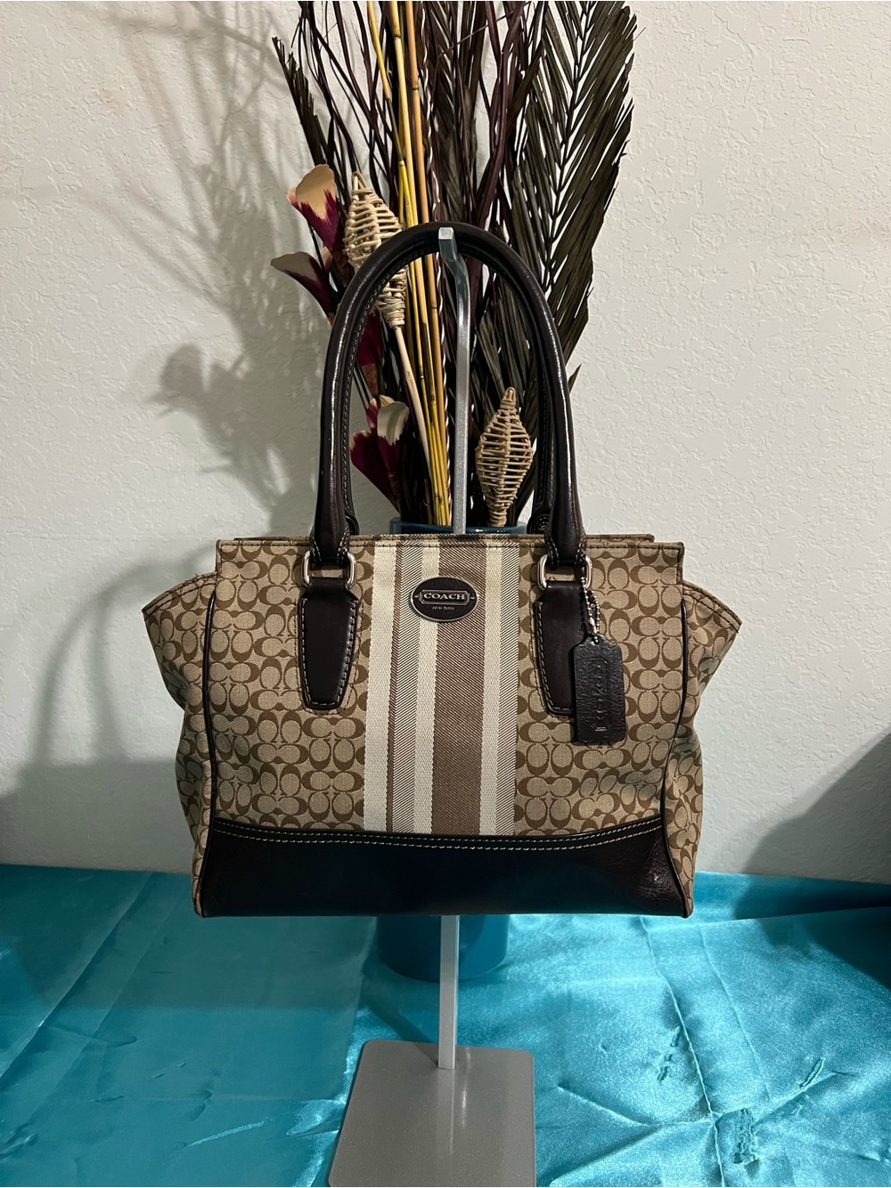 Coach Legacy Signature Canvas Stripe Tote in Brown